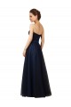 Bleu marine foncé Trapèze Sans bretelle Tulle Longue Robes demoiselle d'honneur à Vendre
