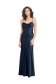 Bleu marine foncé Trapèze Satiné Stretch Longue Formelles Robes demoiselle d'honneur / Robes de soirée / Robes de bal à Vendre