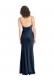 Bleu marine foncé Trapèze Satiné Stretch Longue Formelles Robes demoiselle d'honneur / Robes de soirée / Robes de bal à Vendre