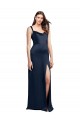 Bleu marine foncé Trapèze Satiné Stretch Longue Formelles Robes demoiselle d'honneur / Robes de soirée / Robes de bal à Vendre