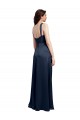 Bleu marine foncé Trapèze Satiné Stretch Longue Formelles Robes demoiselle d'honneur / Robes de soirée / Robes de bal à Vendre