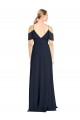 Bleu marine foncé Trapèze Épaule Dénudée Bretelles spaghetti Mousseline Longue Robes demoiselle d'honneur à Vendre