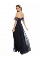 Bleu marine foncé Trapèze Épaule Dénudée Col V Mousseline Dentelle Longue Robes demoiselle d'honneur à Vendre