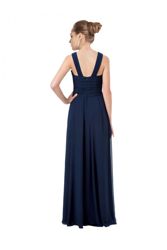 Bleu marine foncé Trapèze Épaule Dénudée Mousseline Longue Robes demoiselle d'honneur à Vendre