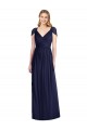 Bleu marine foncé Trompette Col V Mousseline Longue Robes demoiselle d'honneur à Vendre