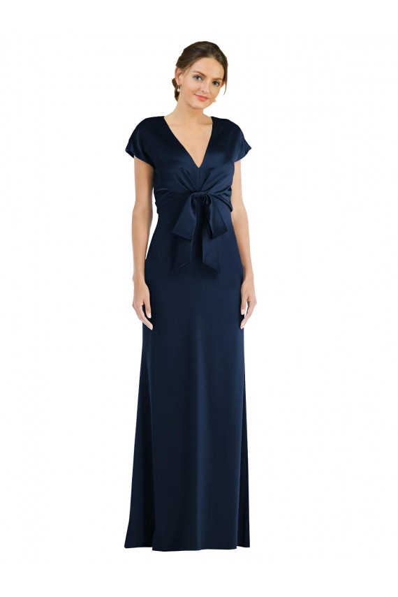 Bleu marine foncé Trompette Épaule Dénudée Crêpe Stretch Longue Formelles Robes demoiselle d'honneur / Robes de soirée / Robes de bal à Vendre