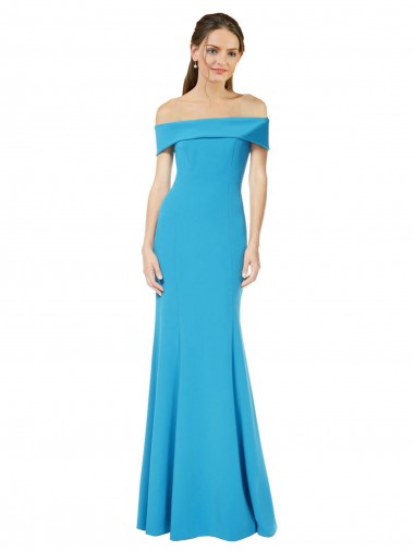 Bleu paon Fourreau Épaule Dénudée Crêpe Stretch Longue Formelles Robes demoiselle d'honneur / Robes de soirée / Robes de bal à Vendre
