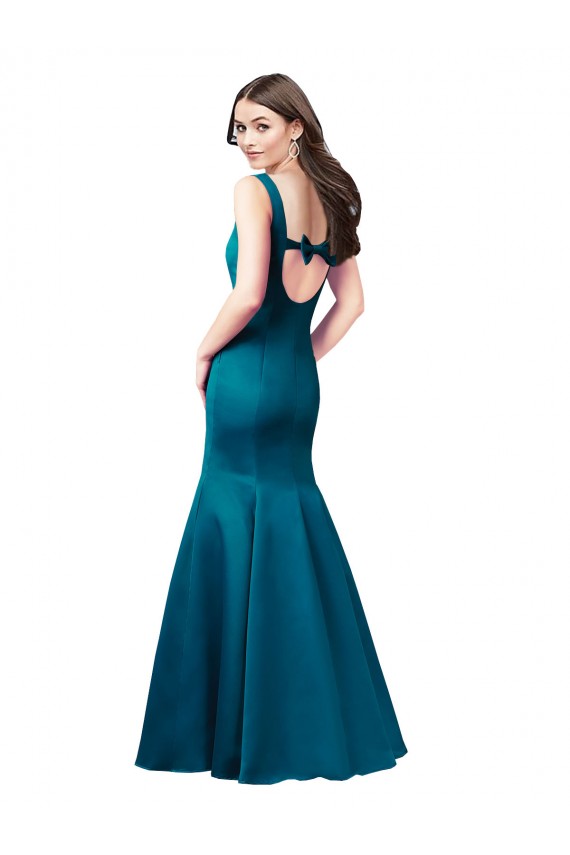 Bleu paon Sirène Bateau Satiné Longue Robes demoiselle d'honneur / Robes de bal à Vendre
