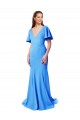 Bleu paon Sirène Col V Balayage train Crêpe Stretch Longue Robes demoiselle d'honneur / Robes de bal à Vendre