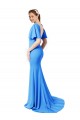 Bleu paon Sirène Col V Balayage train Crêpe Stretch Longue Robes demoiselle d'honneur / Robes de bal à Vendre