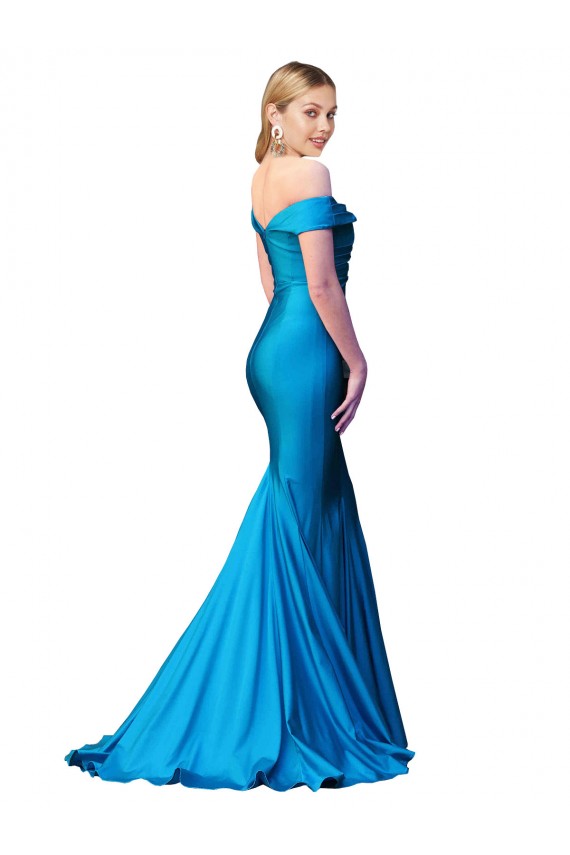 Bleu paon Sirène Épaule Dénudée Satiné Longue Formelles Robes demoiselle d'honneur / Robes de soirée / Robes de bal à Vendre