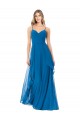 Bleu paon Trapèze Bretelles spaghetti Mousseline Longue Robes demoiselle d'honneur à Vendre