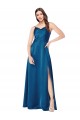 Bleu paon Trapèze Bretelles spaghetti Satiné Soyeux Longue Formelles Robes demoiselle d'honneur / Robes de soirée / Robes de bal à Vendre