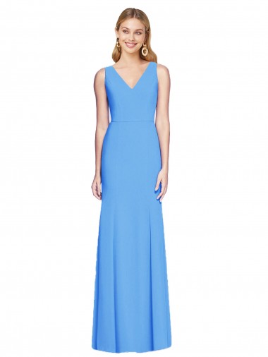 Bleu paon Trompette Col V Crêpe Stretch Longue Robes demoiselle d'honneur / Robes de bal à Vendre