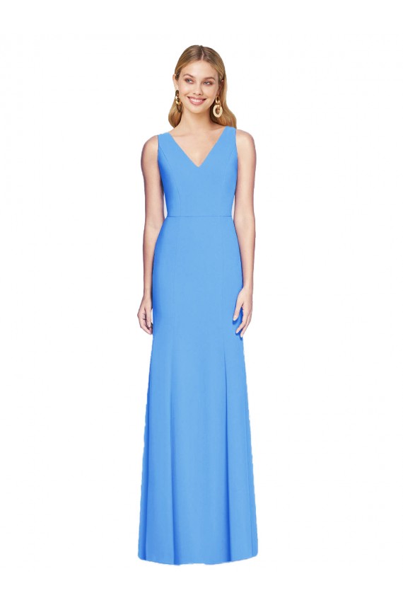 Bleu paon Trompette Col V Crêpe Stretch Longue Robes demoiselle d'honneur / Robes de bal à Vendre