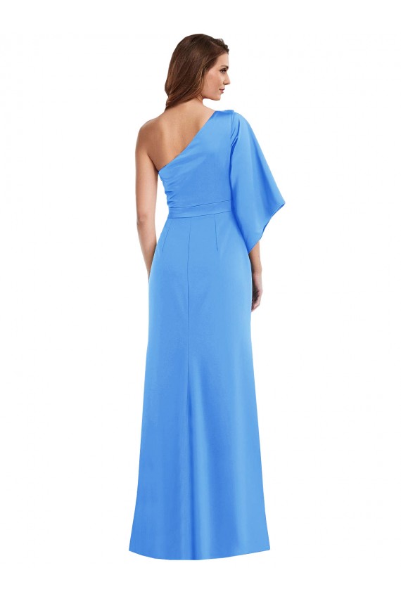 Bleu paon Trompette Crêpe Stretch Longue Robes demoiselle d'honneur / Robes de bal à Vendre