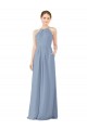 Bleu poussiéreux Fourreau Licou Col Haut Mousseline Longue Robes demoiselle d'honneur à Vendre