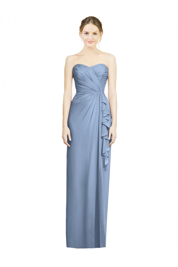 Bleu poussiéreux Fourreau Sans bretelle Mousseline Longue Robes demoiselle d'honneur à Vendre