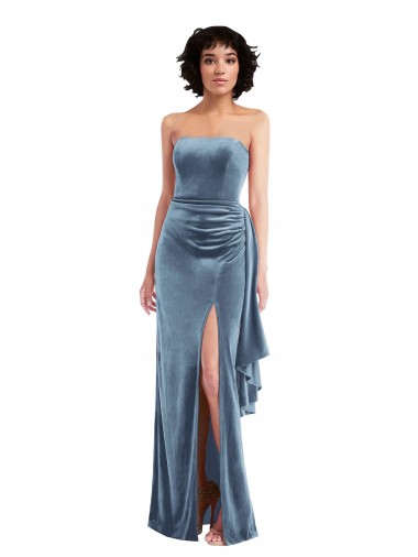 Bleu poussiéreux Fourreau Sans bretelle Velours Stretch Longue Formelles Robes demoiselle d'honneur / Robes de soirée / Robes de bal à Vendre