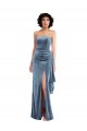 Bleu poussiéreux Fourreau Sans bretelle Velours Stretch Longue Formelles Robes demoiselle d'honneur / Robes de soirée / Robes de bal à Vendre