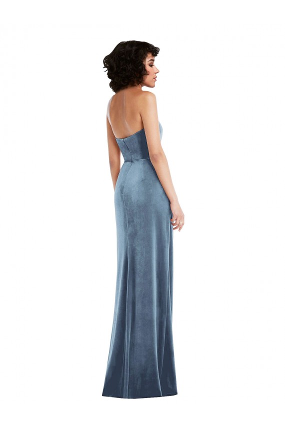 Bleu poussiéreux Fourreau Sans bretelle Velours Stretch Longue Formelles Robes demoiselle d'honneur / Robes de soirée / Robes de bal à Vendre