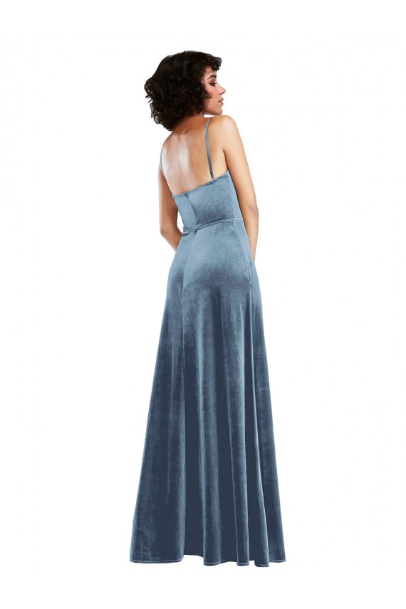 Bleu poussiéreux Fourreau Velours Stretch Longue Robes demoiselle d'honneur / Robes de bal à Vendre