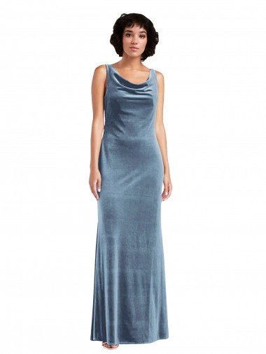 Bleu poussiéreux Fourreau Velours Stretch Longue Robes demoiselle d'honneur / Robes de bal à Vendre