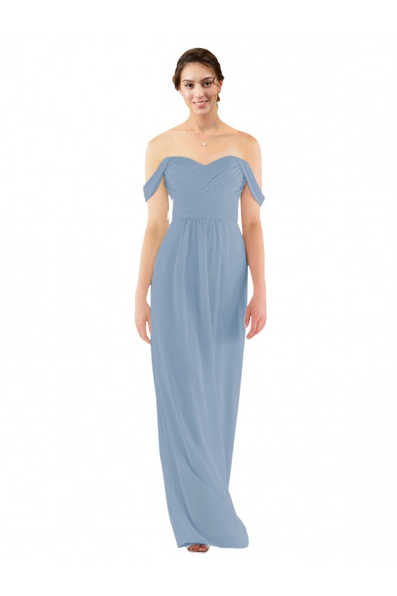 Bleu poussiéreux Fourreau Épaule Dénudée Mousseline Longue Robes demoiselle d'honneur à Vendre