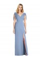 Bleu poussiéreux Sirène Col V Mousseline Longue Robes demoiselle d'honneur à Vendre