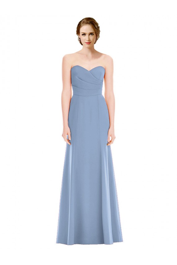 Bleu poussiéreux Sirène Sans bretelle Mousseline Longue Robes demoiselle d'honneur à Vendre