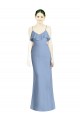 Bleu poussiéreux Trapèze Bretelles spaghetti Col V Mousseline Longue Robes demoiselle d'honneur à Vendre