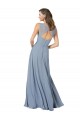 Bleu poussiéreux Trapèze Bretelles spaghetti Col V Mousseline Longue Robes demoiselle d'honneur à Vendre