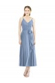 Bleu poussiéreux Trapèze Bretelles spaghetti Mousseline Courte Robes demoiselle d'honneur à Vendre