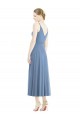 Bleu poussiéreux Trapèze Bretelles spaghetti Mousseline Courte Robes demoiselle d'honneur à Vendre