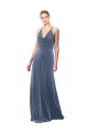 Bleu poussiéreux Trapèze Bretelles spaghetti Velours Stretch Longue Robes demoiselle d'honneur / Robes de bal à Vendre