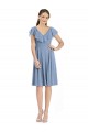 Bleu poussiéreux Trapèze Col V Mousseline Courte Robes demoiselle d'honneur à Vendre