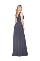 Bleu poussiéreux Trapèze Col V Mousseline Longue Formelles Robes demoiselle d'honneur / Robes de soirée / Robes de bal à Vendre