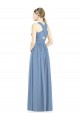 Bleu poussiéreux Trapèze Col V Mousseline Longue Robes demoiselle d'honneur à Vendre