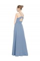 Bleu poussiéreux Trapèze Col V Mousseline Longue Robes demoiselle d'honneur à Vendre