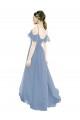 Bleu poussiéreux Trapèze Col V Mousseline Longue Robes demoiselle d'honneur à Vendre