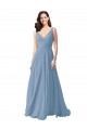 Bleu poussiéreux Trapèze Col V Mousseline Longue Robes demoiselle d'honneur à Vendre