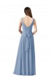 Bleu poussiéreux Trapèze Col V Mousseline Longue Robes demoiselle d'honneur à Vendre