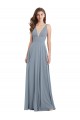 Bleu poussiéreux Trapèze Col V Mousseline Longue Robes demoiselle d'honneur à Vendre