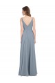 Bleu poussiéreux Trapèze Col V Mousseline Longue Robes demoiselle d'honneur à Vendre