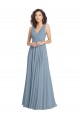 Bleu poussiéreux Trapèze Col V Mousseline Longue Robes demoiselle d'honneur à Vendre