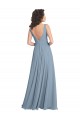 Bleu poussiéreux Trapèze Col V Mousseline Longue Robes demoiselle d'honneur à Vendre