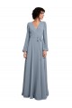 Bleu poussiéreux Trapèze Col V Mousseline Longue Robes demoiselle d'honneur à Vendre
