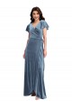 Bleu poussiéreux Trapèze Col V Velours Stretch Longue Robes demoiselle d'honneur / Robes de bal à Vendre