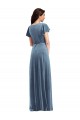 Bleu poussiéreux Trapèze Col V Velours Stretch Longue Robes demoiselle d'honneur / Robes de bal à Vendre