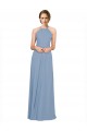 Bleu poussiéreux Trapèze Licou Col Haut Mousseline Longue Robes demoiselle d'honneur à Vendre